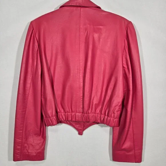 USA Vintage PHILIP NOEL Retro BARBIECORE Bright PINK Leather Crop Jacket Size M. - Picture 3 of 17
